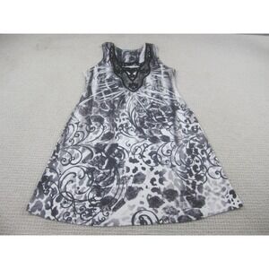 Unity World Wear Dress Womens Large Black White Sleeveless Beaded Applique Boho